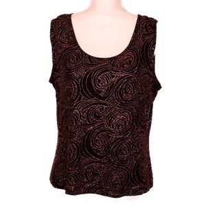 Ronni Nicole by Ouida Black & Metallic Rose Mesh Sleeveless Tank Top, Size L.